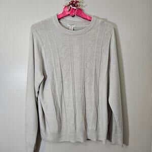 Dockers Men's Crewneck Sweater XXL - Oatmeal Beige - Vertical Cable Knit Pattern